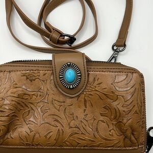 LAVAWA Women's Crossbody Handbag Faux Leather Ladies Wallet Western (brown) SM
